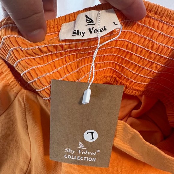 Tangerine Square Neck Cutout Waist Flutter Sleeve Cotton Dress - NWT - Picture 9 of 13